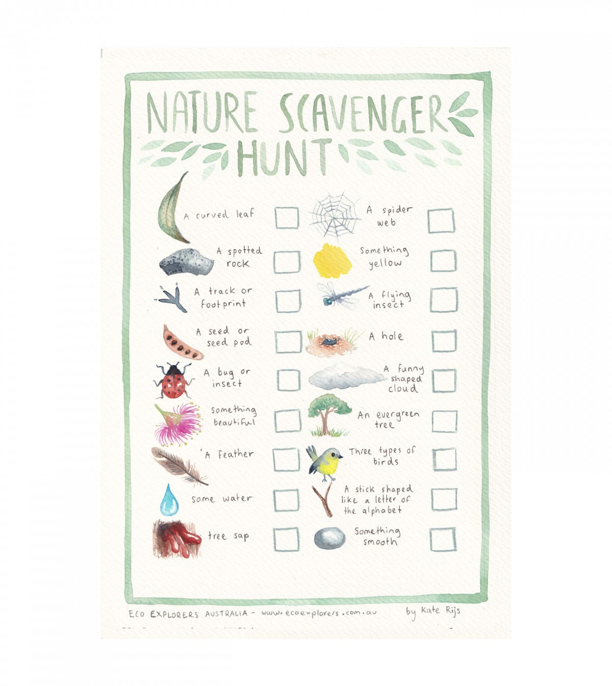 Australian Scavenger Hunt printable FREE Eco Explorers